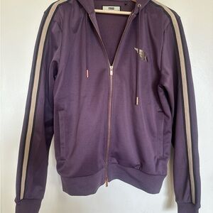 KITH Purple Zip-Up Hoodie with Striped Sleeves